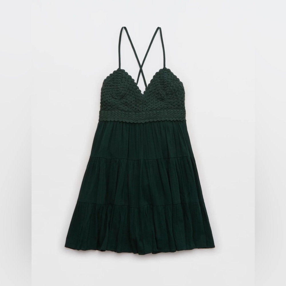 NWT Aerie Textured Crochet Mini Sundress Sycamore Size Medium - Picture 4 of 12